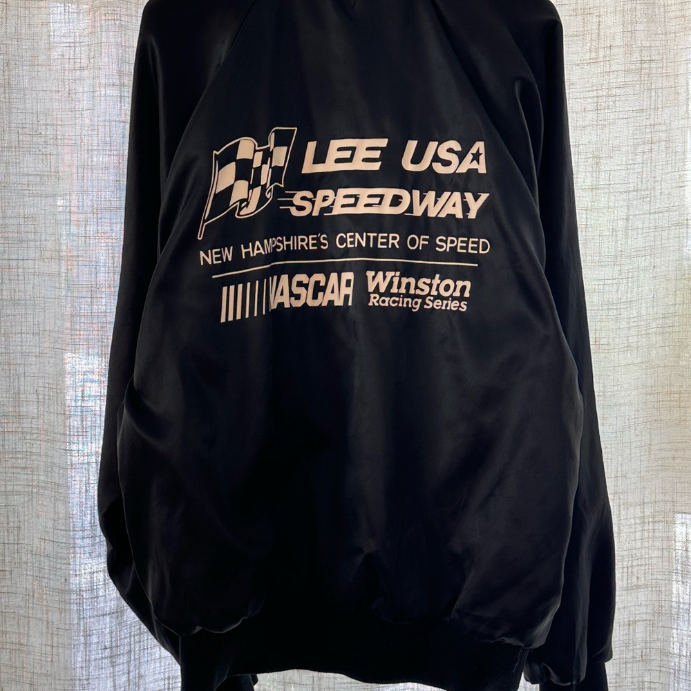 Vintage 90s Lee USA Speedway NASCAR Satin Bomber Jacket – Black – Rare